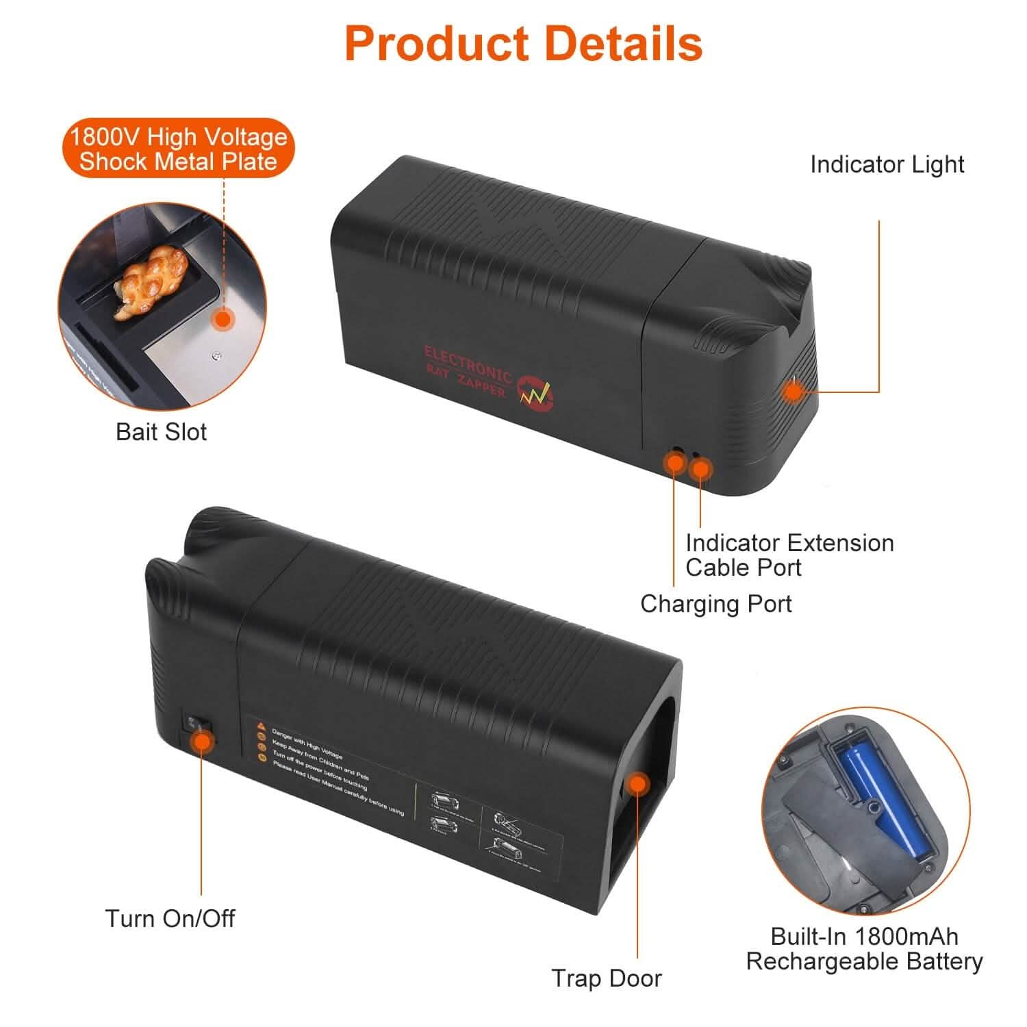 Pest Control Rechargeable Shock Mice Killer with 1800V High Voltage by DailySale