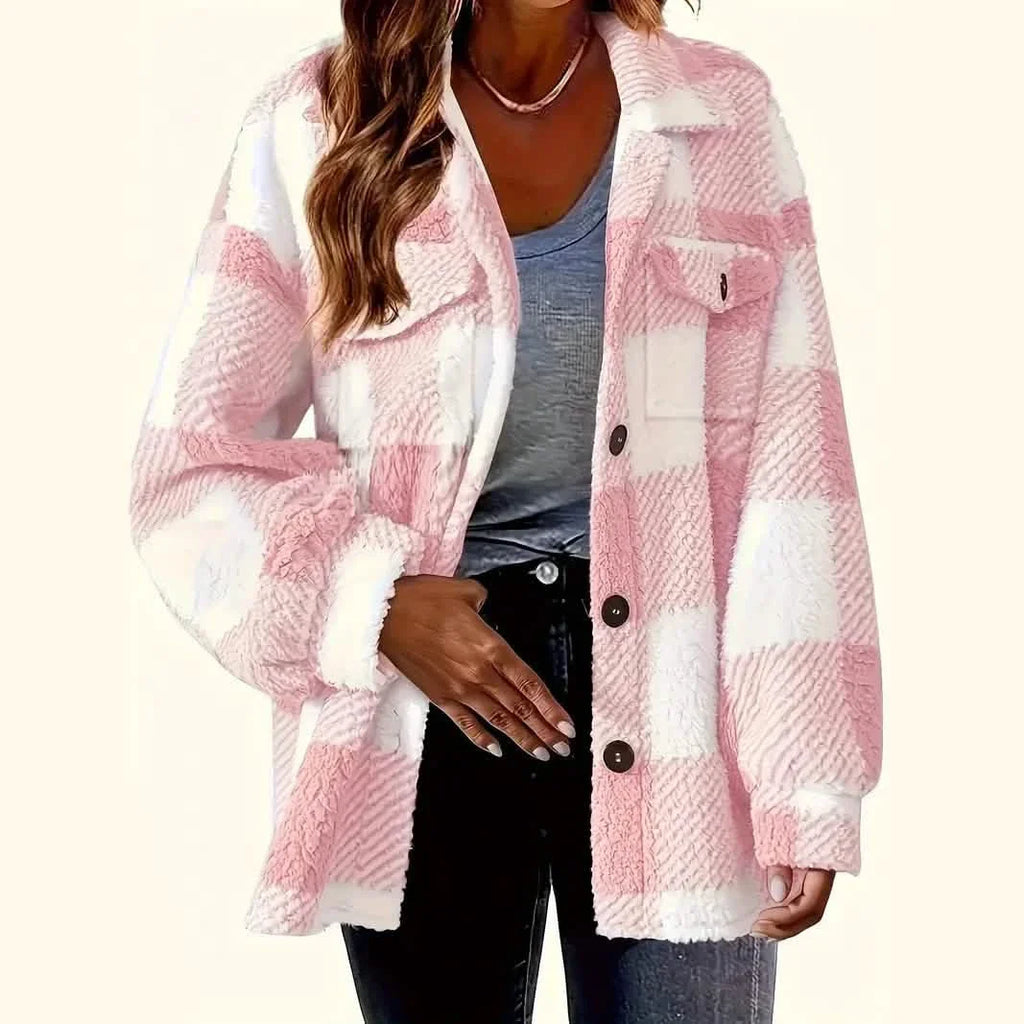 Plaid Pattern Button Front Jacket, Elegant Long Sleeve Warm Outerwear For Fall & Winter by DailySale