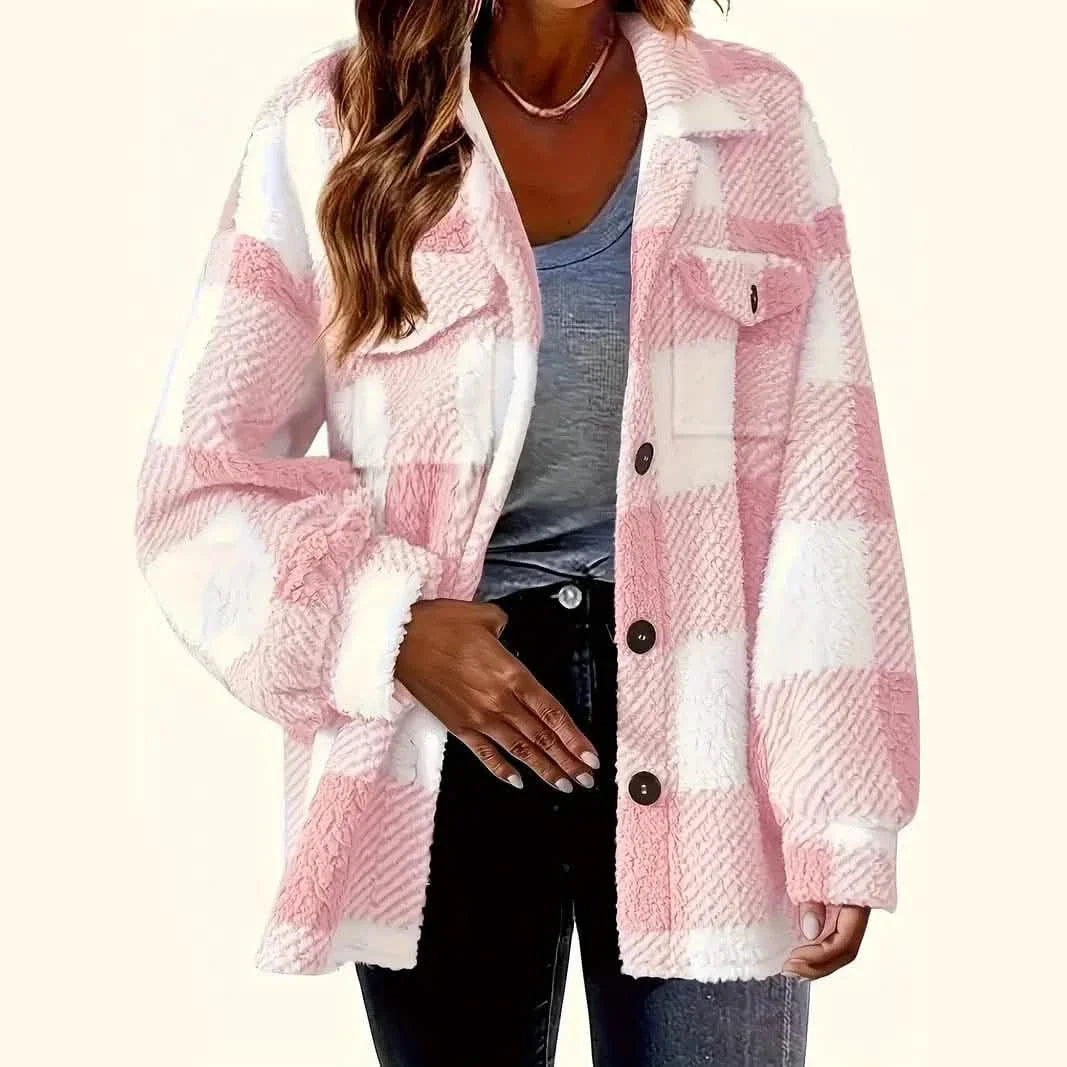 Plaid Pattern Button Front Jacket, Elegant Long Sleeve Warm Outerwear For Fall & Winter by DailySale