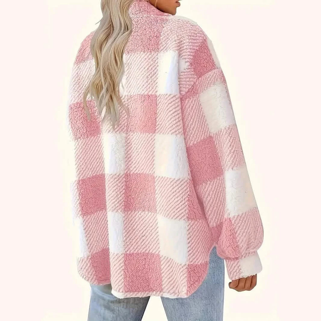 Plaid Pattern Button Front Jacket, Elegant Long Sleeve Warm Outerwear For Fall & Winter by DailySale