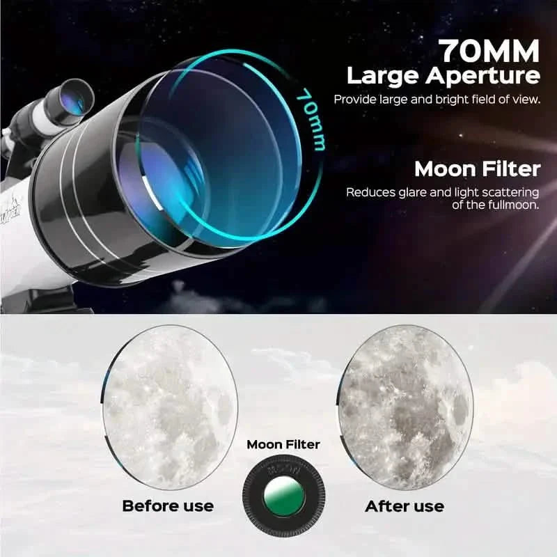 Portable Astronomical 150X Telescope 70mm Aperture Telescope Monocular With Tripod by DailySale