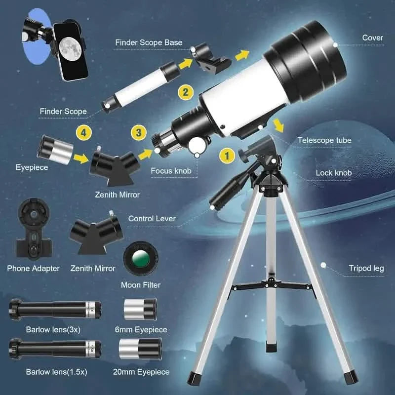 Portable Astronomical 150X Telescope 70mm Aperture Telescope Monocular With Tripod by DailySale