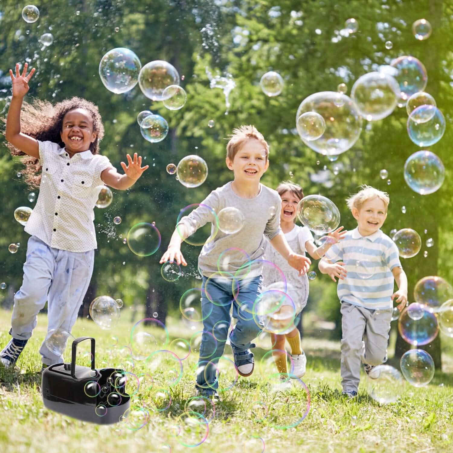 Portable Bubble Blowing Machine with 2 Speeds Handle 3000-4000 Bubbles Per Minute Plug-In Battery Powered by DailySale