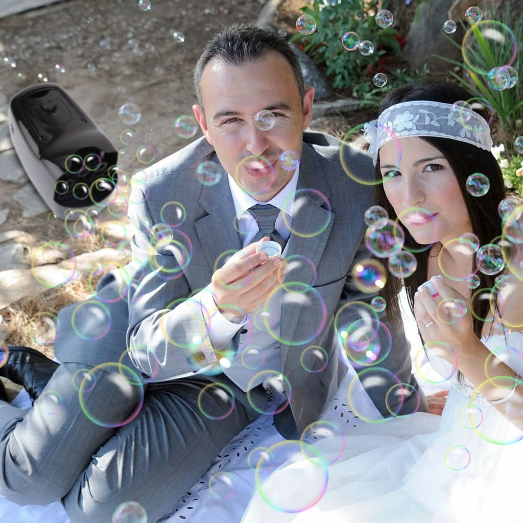 Portable Bubble Blowing Machine with 2 Speeds Handle 3000-4000 Bubbles Per Minute Plug-In Battery Powered by DailySale