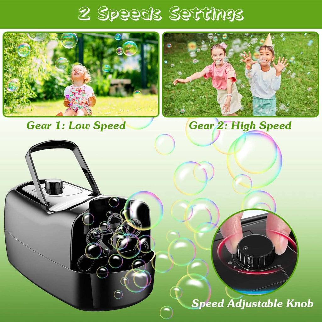 Portable Bubble Blowing Machine with 2 Speeds Handle 3000-4000 Bubbles Per Minute Plug-In Battery Powered by DailySale