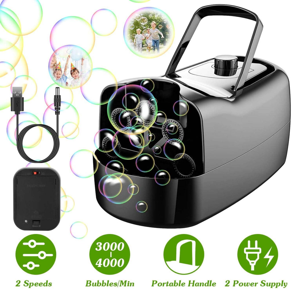 Portable Bubble Blowing Machine with 2 Speeds Handle 3000-4000 Bubbles Per Minute Plug-In Battery Powered by DailySale