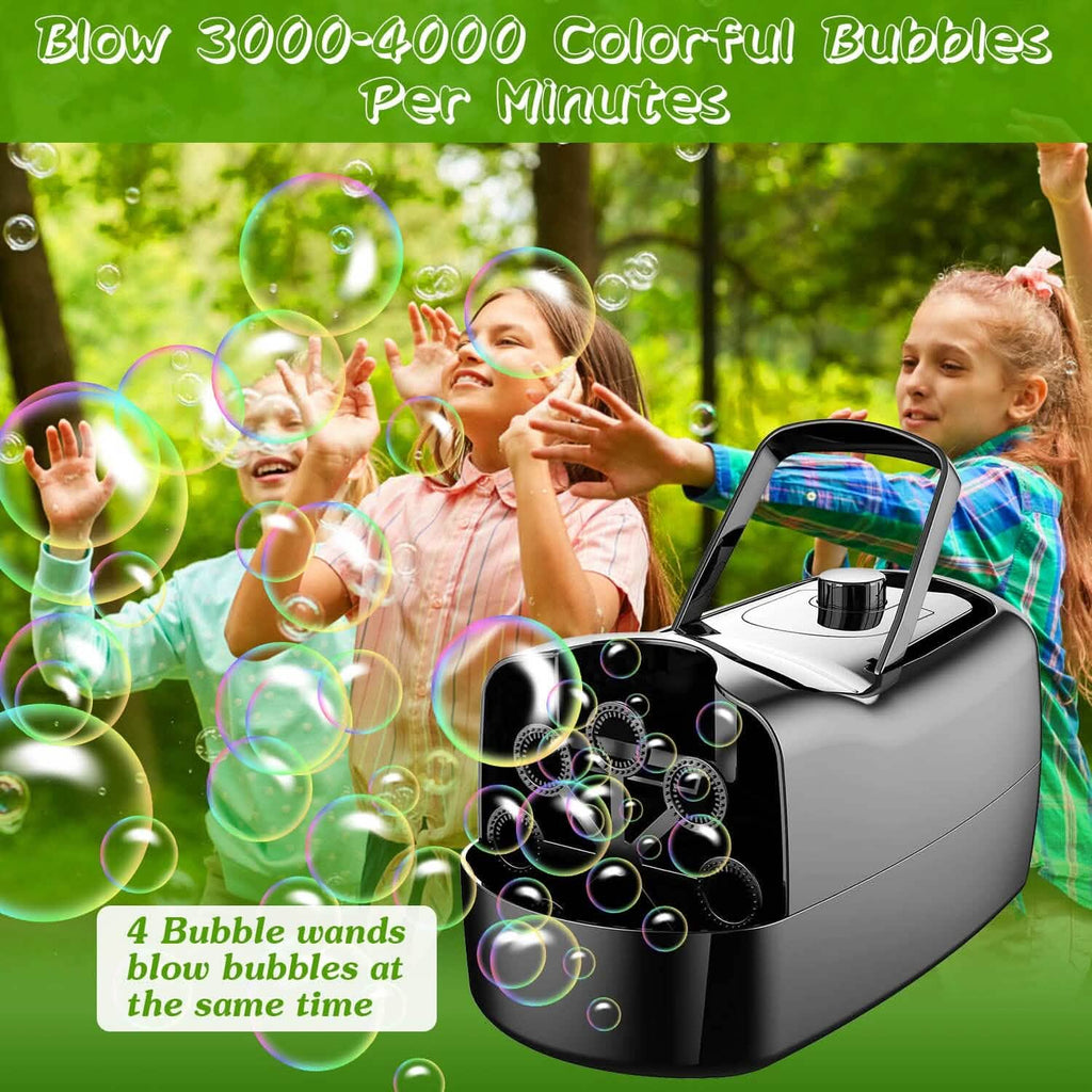 Portable Bubble Blowing Machine with 2 Speeds Handle 3000-4000 Bubbles Per Minute Plug-In Battery Powered by DailySale