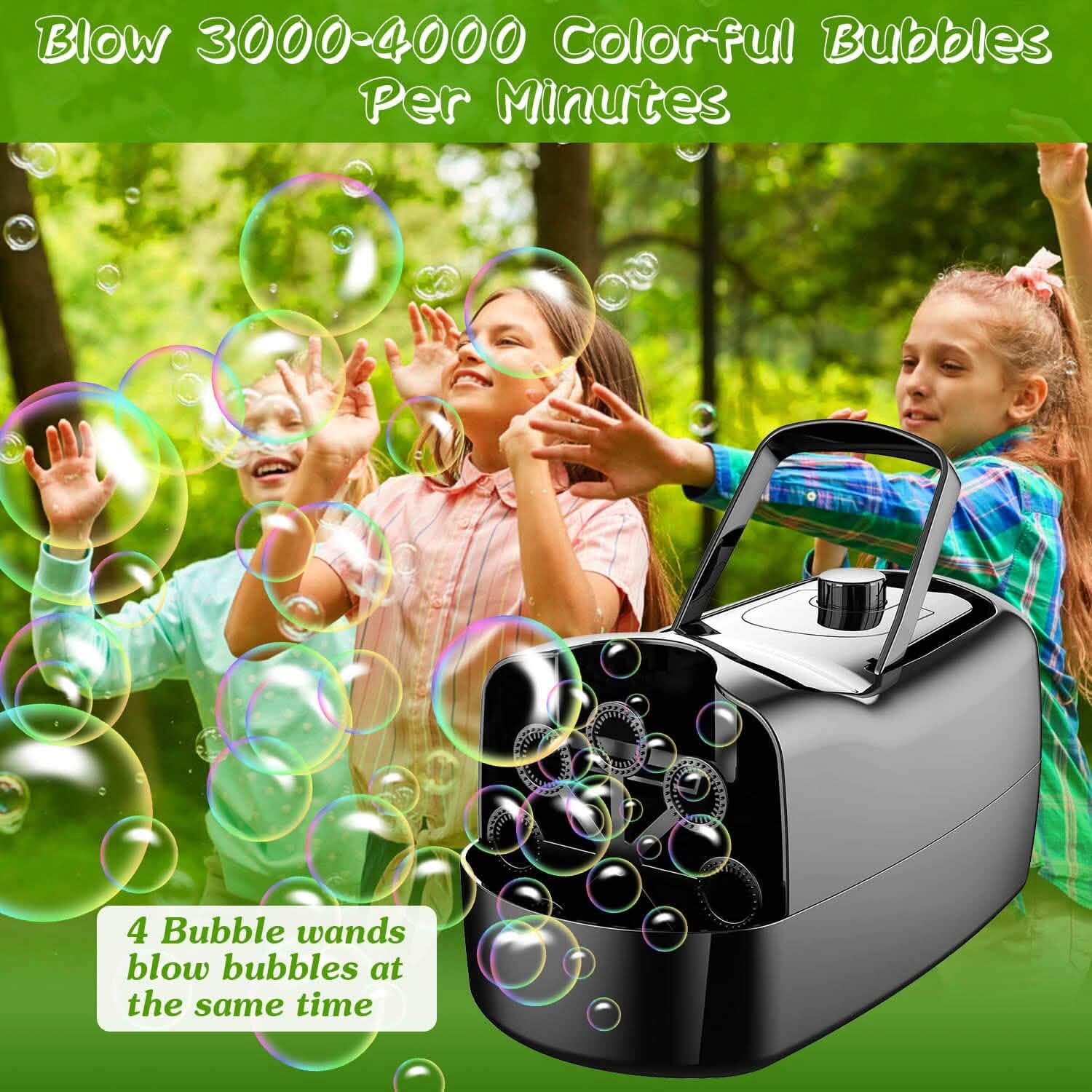 Portable Bubble Blowing Machine with 2 Speeds Handle 3000-4000 Bubbles Per Minute Plug-In Battery Powered by DailySale