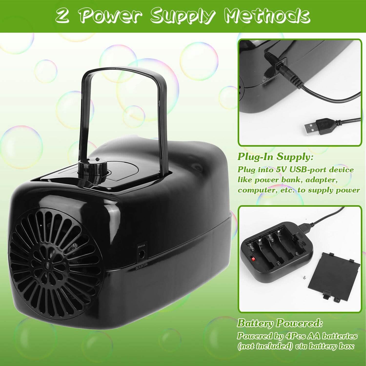 Portable Bubble Blowing Machine with 2 Speeds Handle 3000-4000 Bubbles Per Minute Plug-In Battery Powered by DailySale