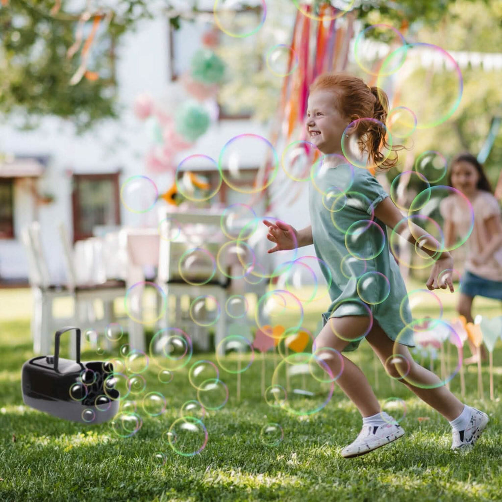 Portable Bubble Blowing Machine with 2 Speeds Handle 3000-4000 Bubbles Per Minute Plug-In Battery Powered by DailySale