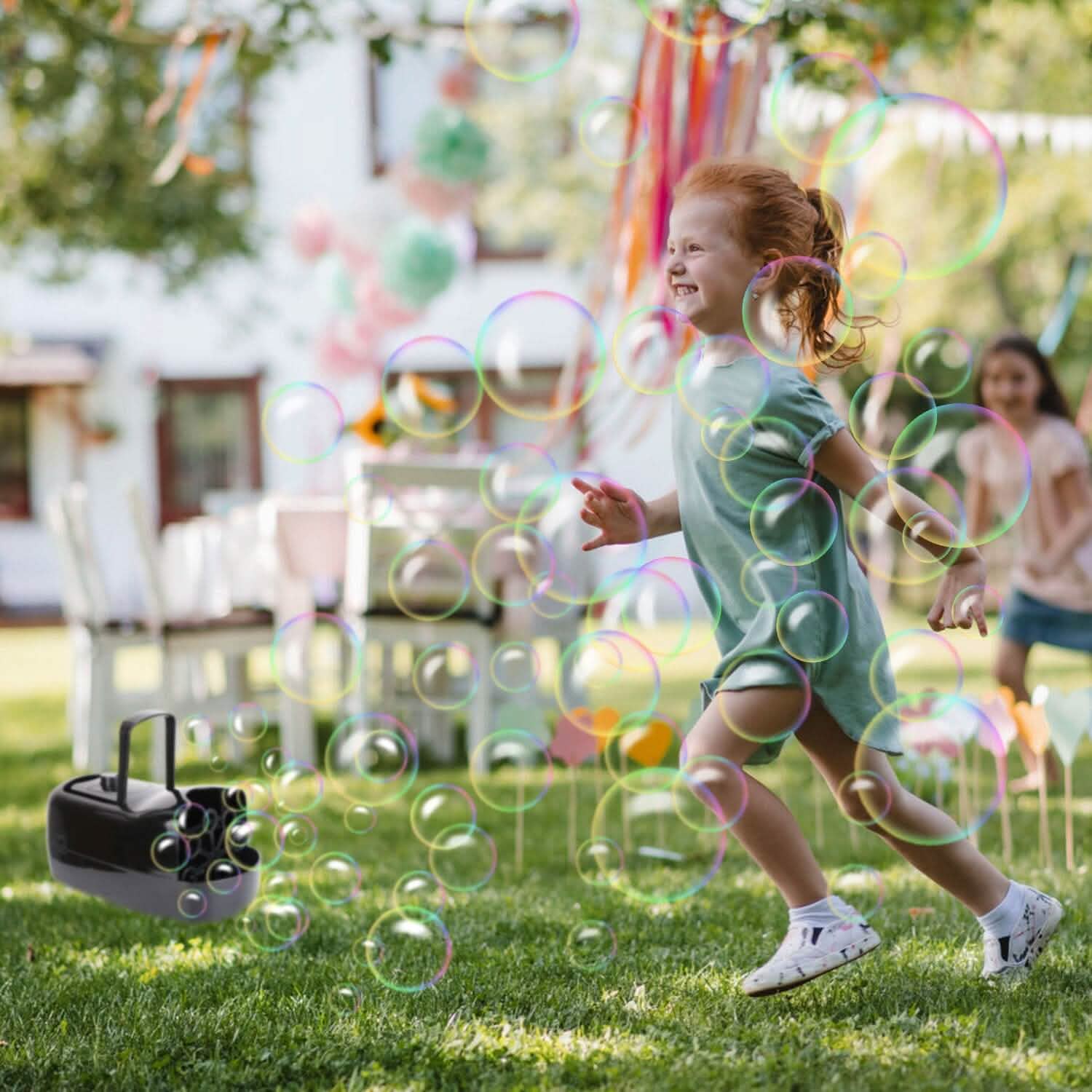 Portable Bubble Blowing Machine with 2 Speeds Handle 3000-4000 Bubbles Per Minute Plug-In Battery Powered by DailySale