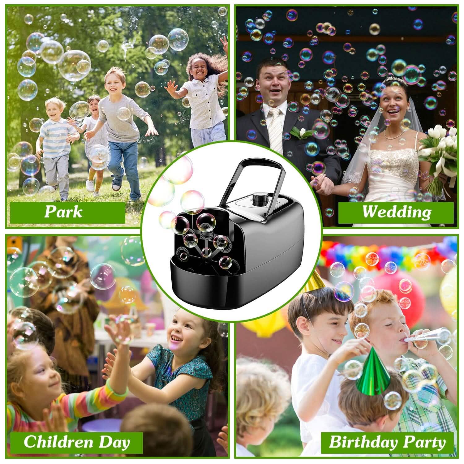 Portable Bubble Blowing Machine with 2 Speeds Handle 3000-4000 Bubbles Per Minute Plug-In Battery Powered by DailySale