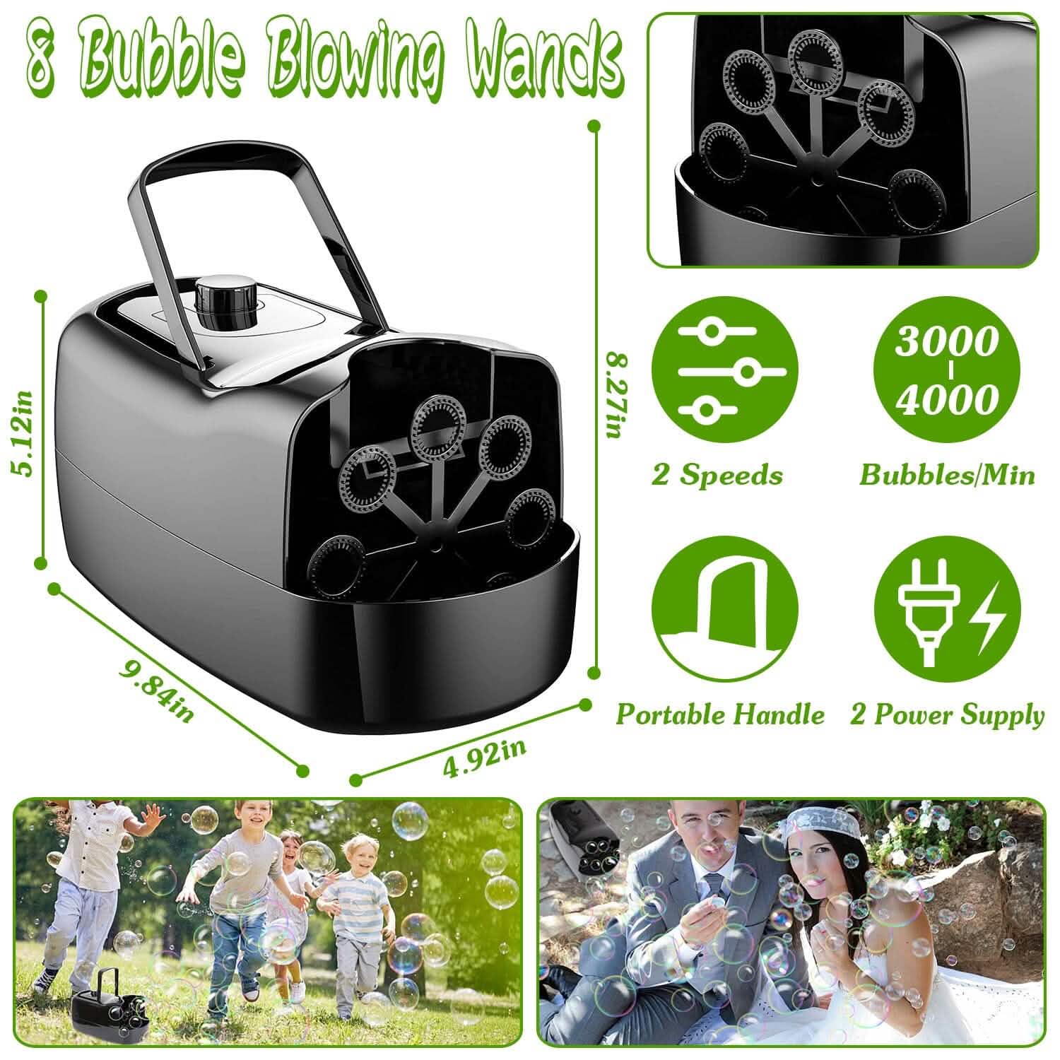 Portable Bubble Blowing Machine with 2 Speeds Handle 3000-4000 Bubbles Per Minute Plug-In Battery Powered by DailySale