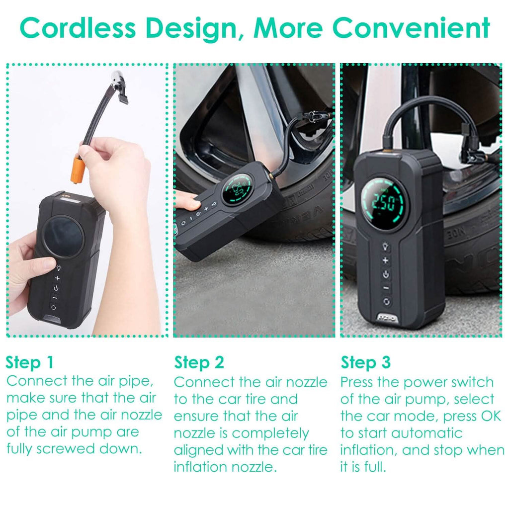 Portable Car Compressor Wireless Electric Air Pump 150 PSI with LED Light by DailySale