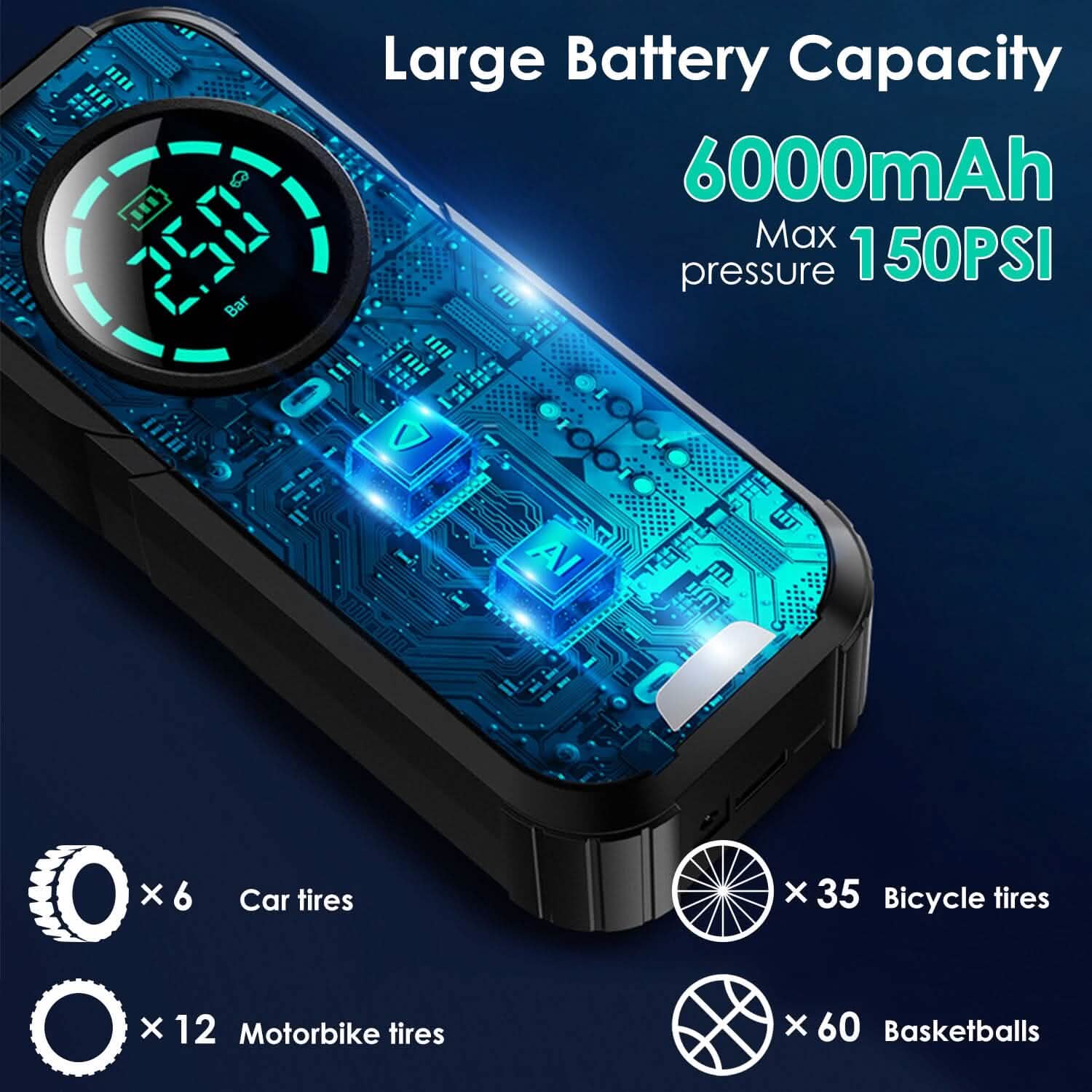 Portable Car Compressor Wireless Electric Air Pump 150 PSI with LED Light by DailySale
