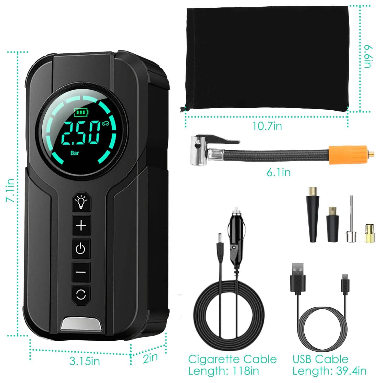 Portable Car Compressor Wireless Electric Air Pump 150 PSI with LED Light by DailySale