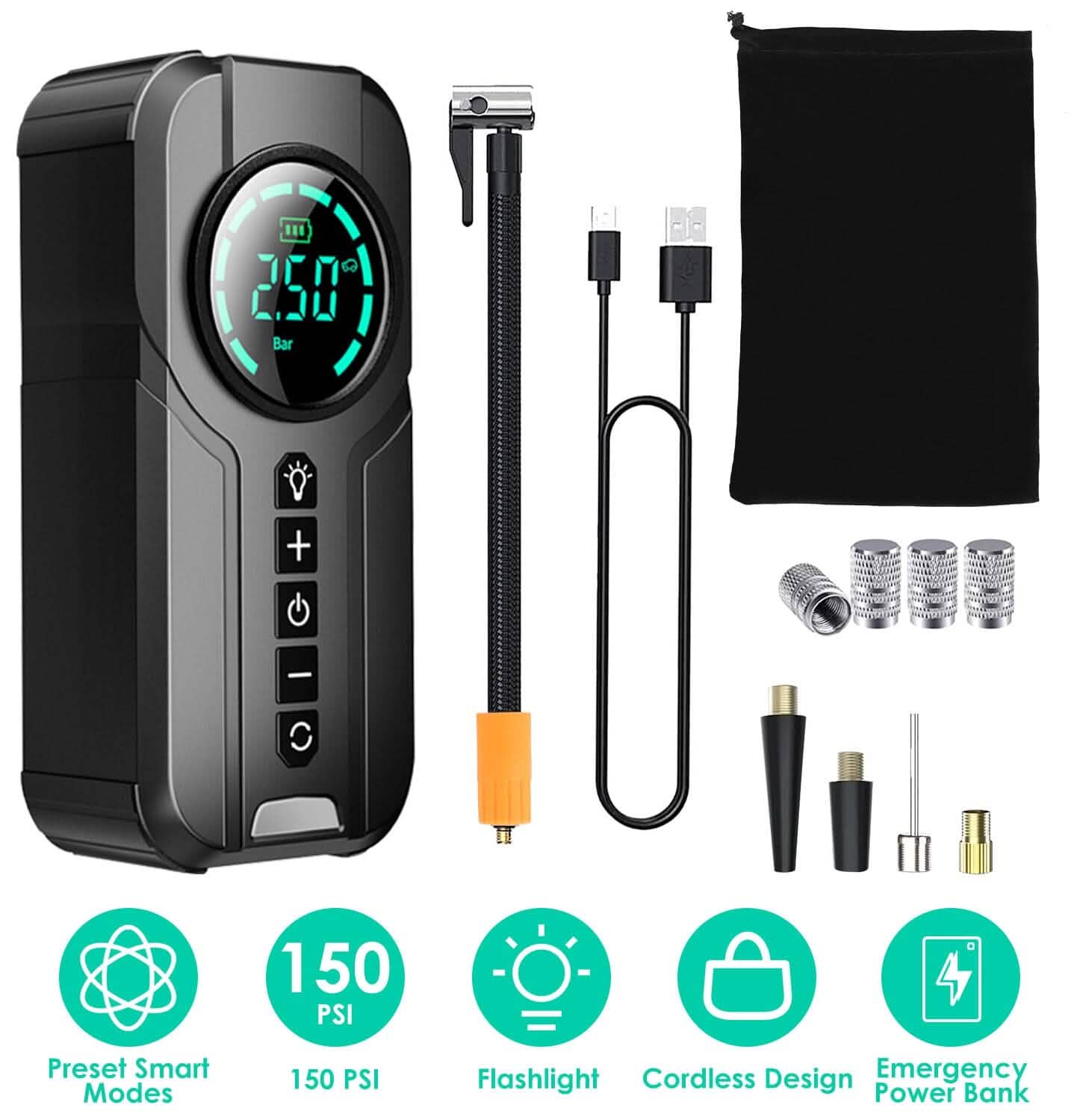 Portable Car Compressor Wireless Electric Air Pump 150 PSI with LED Light by DailySale
