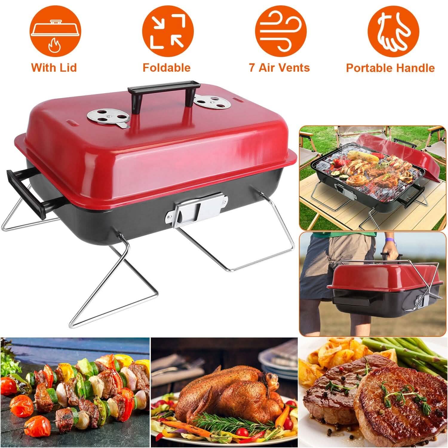 Portable Charcoal Tabletop Grill with Lid by DailySale