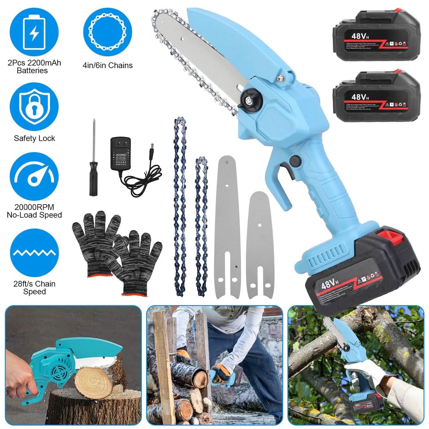 Portable Handheld Cordless Small Chain Saw Battery Powered by DailySale