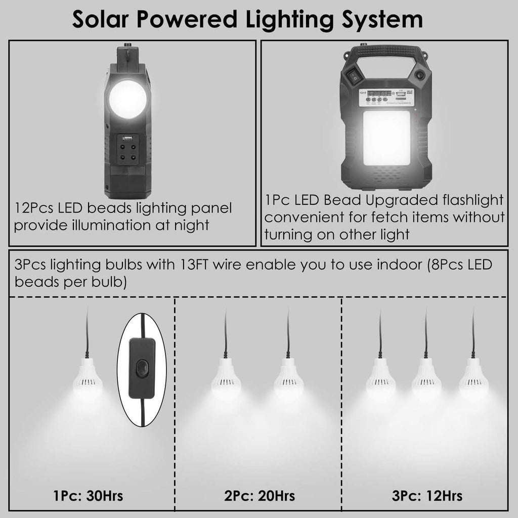 Portable Solar Power Station with Flashlight and 3 Lighting Bulbs by DailySale