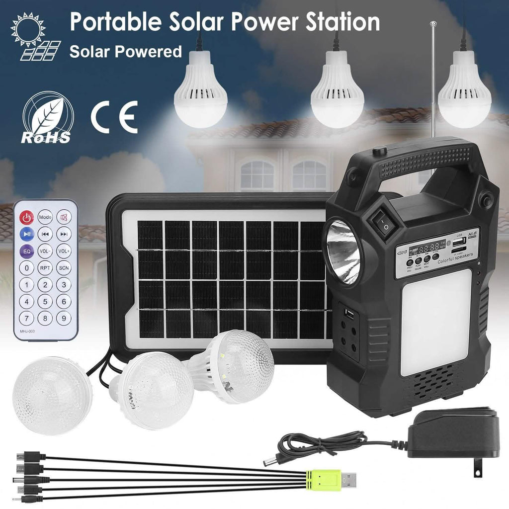 Portable Solar Power Station with Flashlight and 3 Lighting Bulbs by DailySale