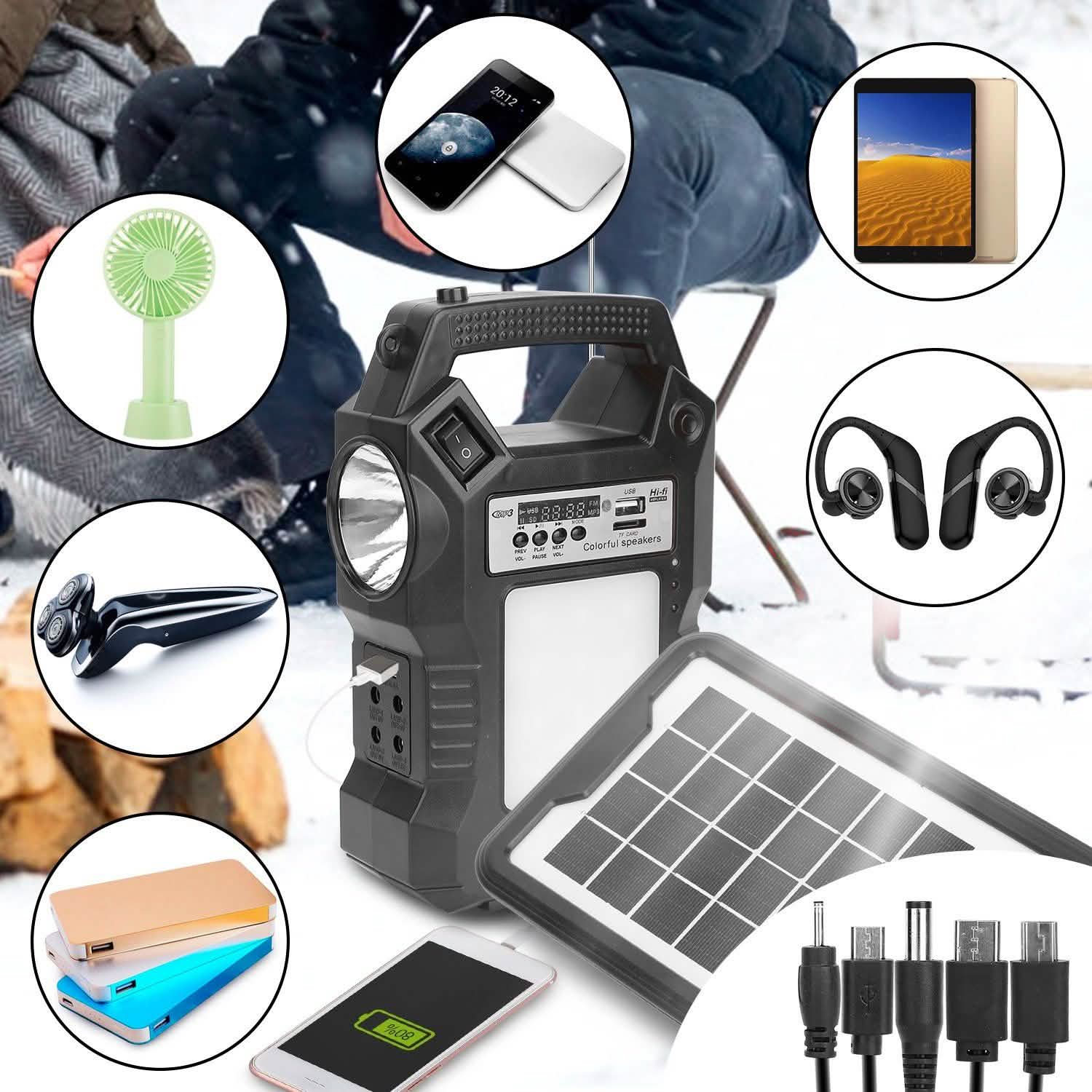 Portable Solar Power Station with Flashlight and 3 Lighting Bulbs by DailySale