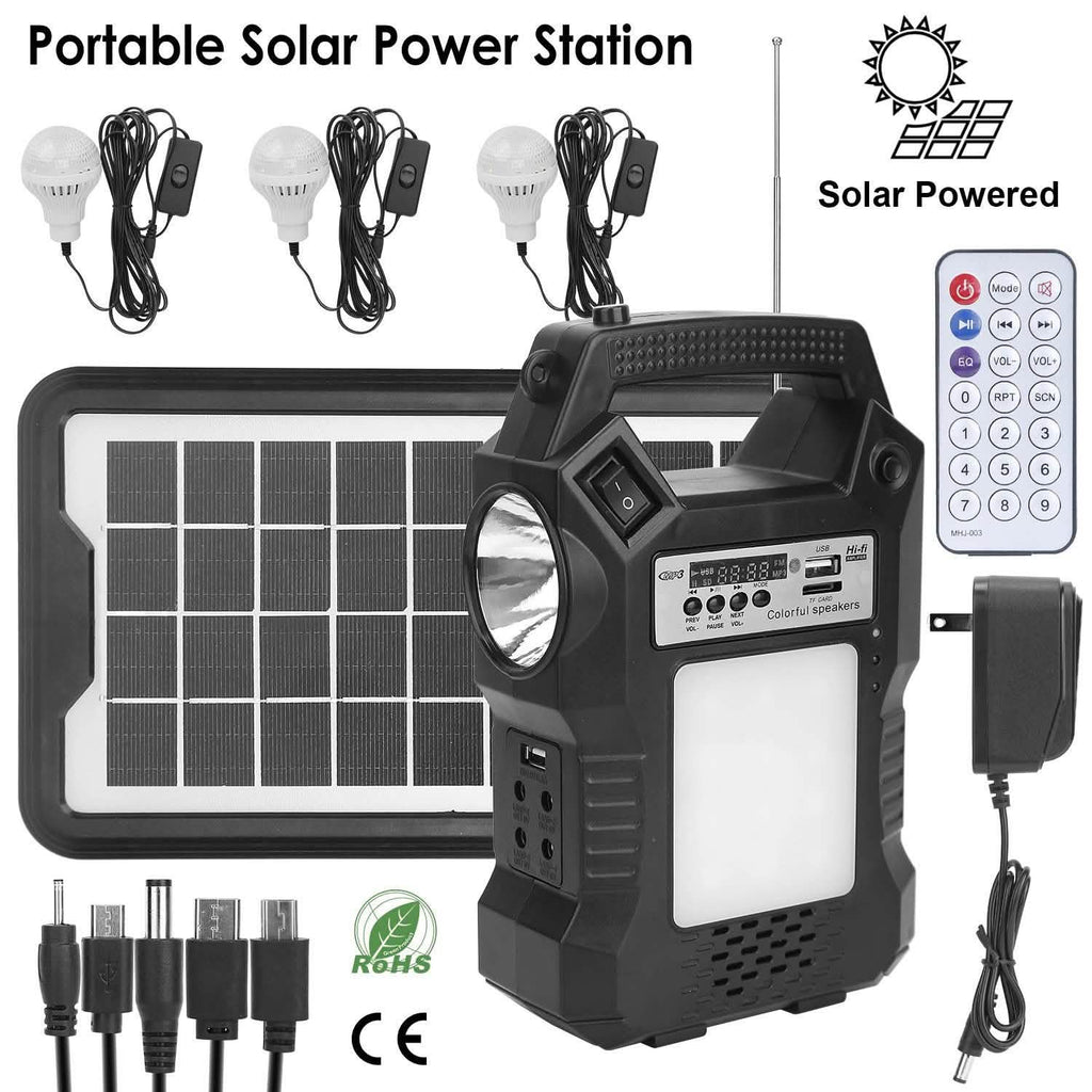 Portable Solar Power Station with Flashlight and 3 Lighting Bulbs by DailySale