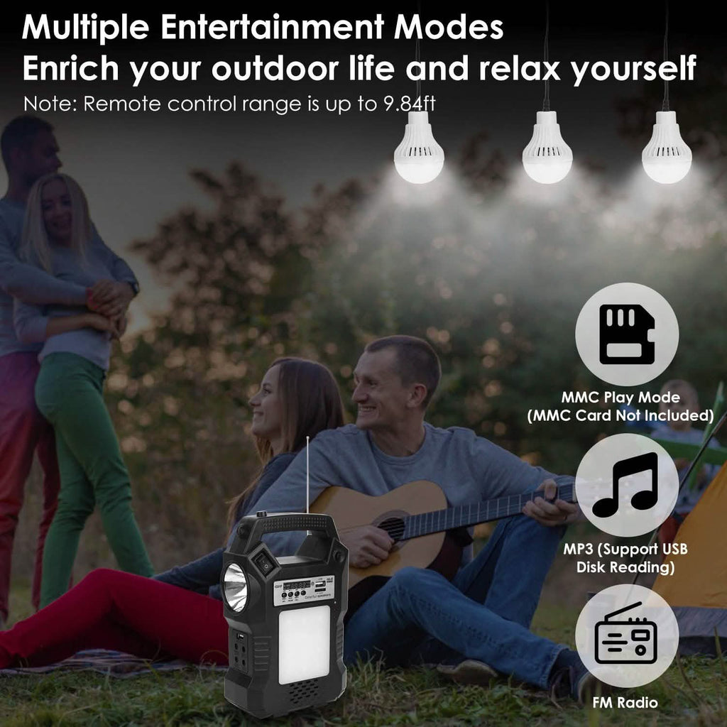 Portable Solar Power Station with Flashlight and 3 Lighting Bulbs by DailySale