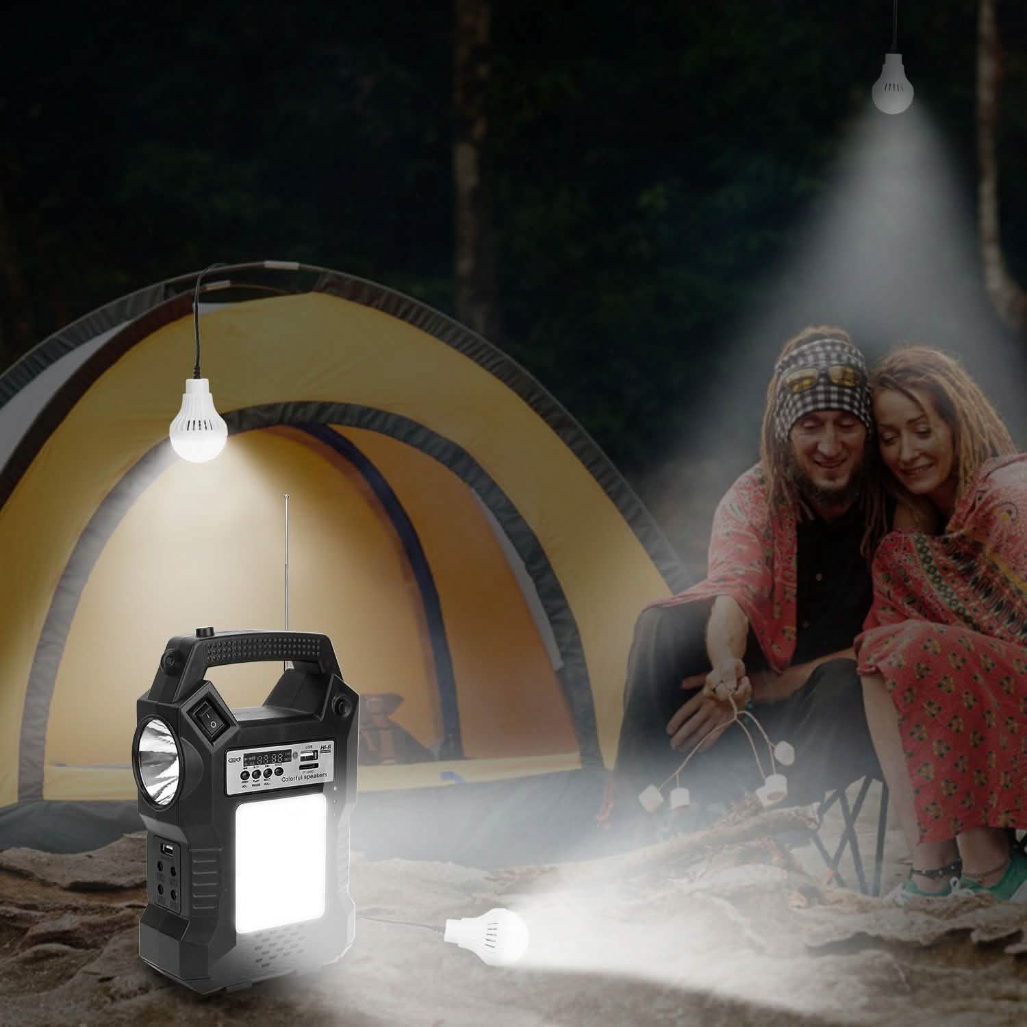 Portable Solar Power Station with Flashlight and 3 Lighting Bulbs by DailySale