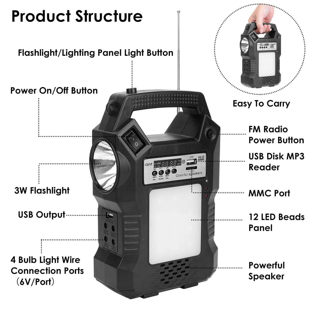 Portable Solar Power Station with Flashlight and 3 Lighting Bulbs by DailySale