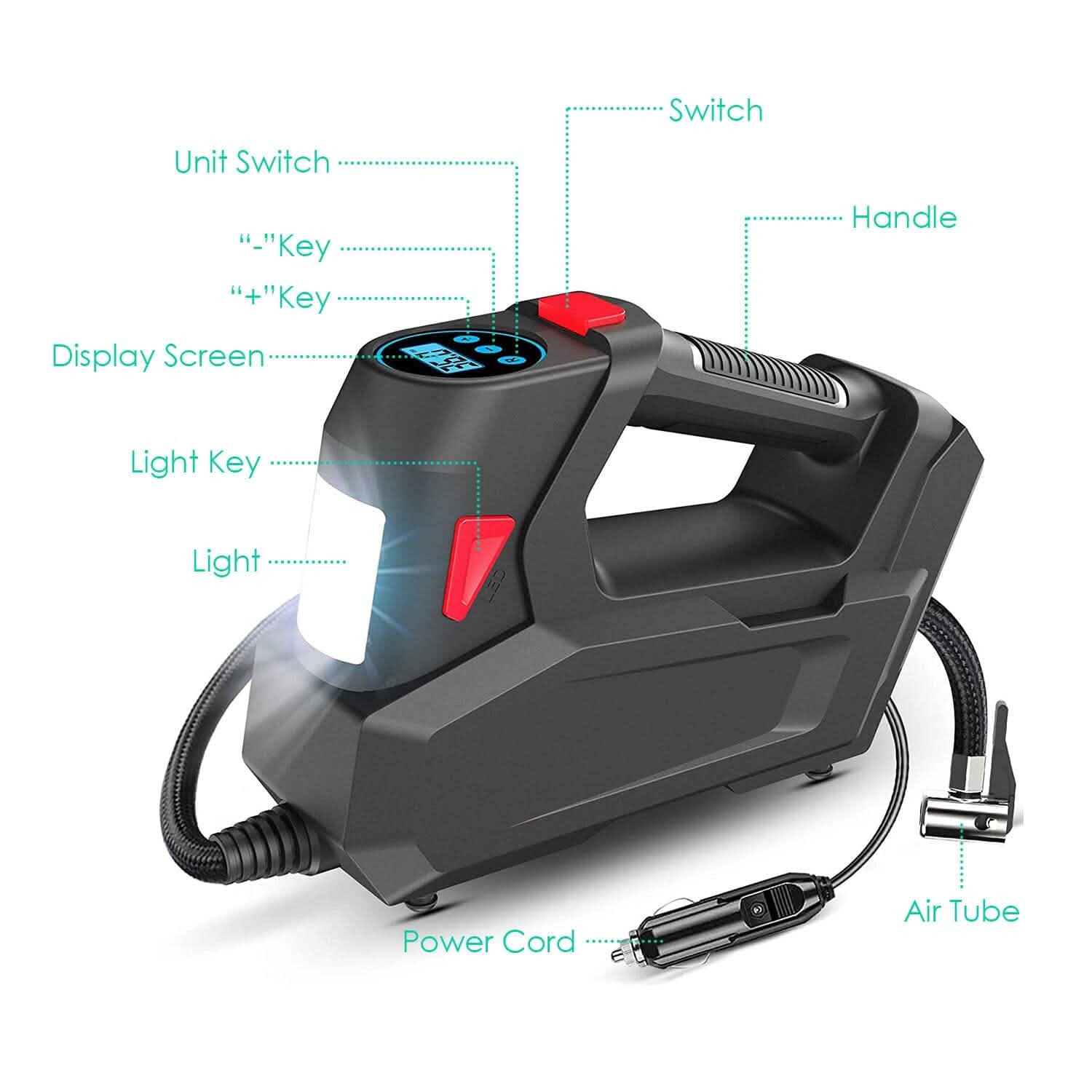 Portable Tire Inflator 120 PSI Maximum 90W Powered Tire Pump with Digital Display LED by DailySale