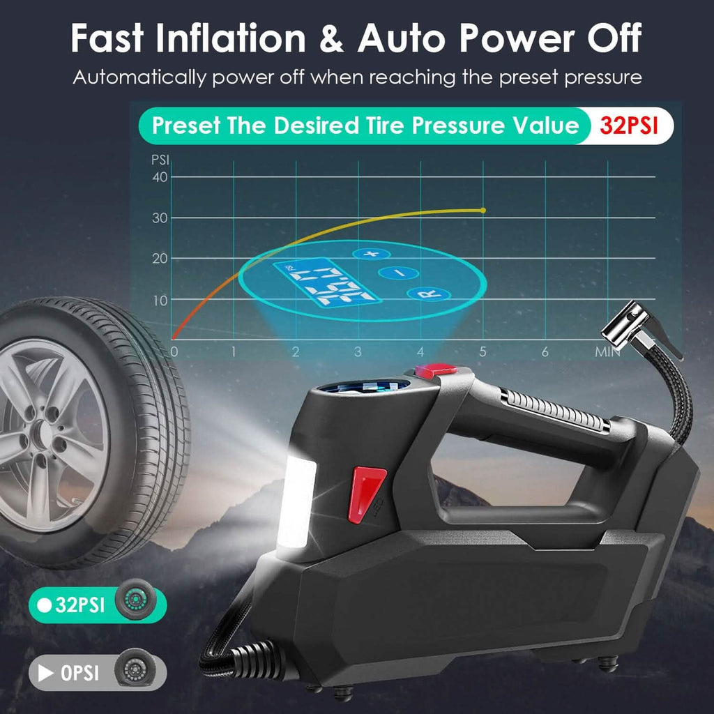 Portable Tire Inflator 120 PSI Maximum 90W Powered Tire Pump with Digital Display LED by DailySale