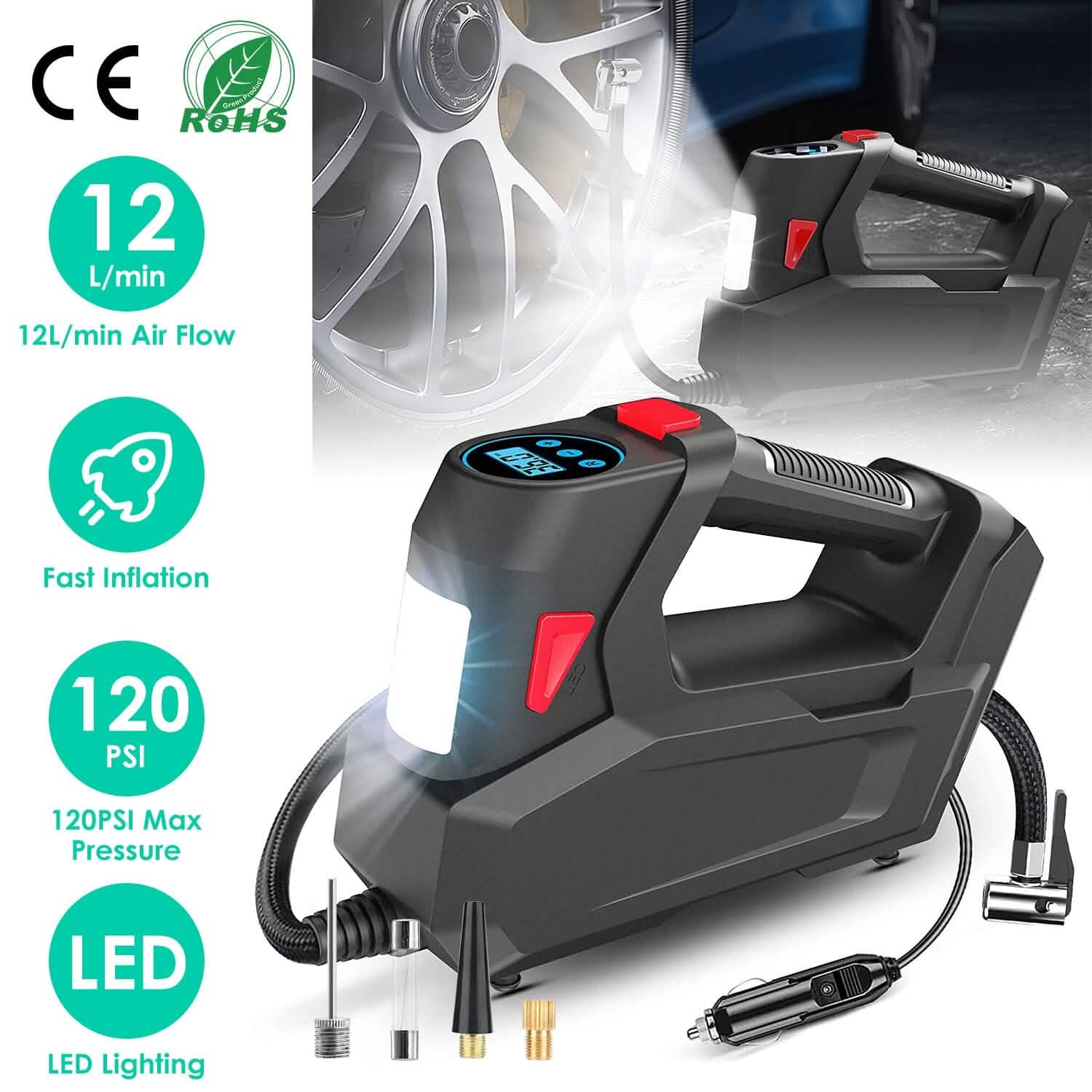 Portable Tire Inflator 120 PSI Maximum 90W Powered Tire Pump with Digital Display LED by DailySale