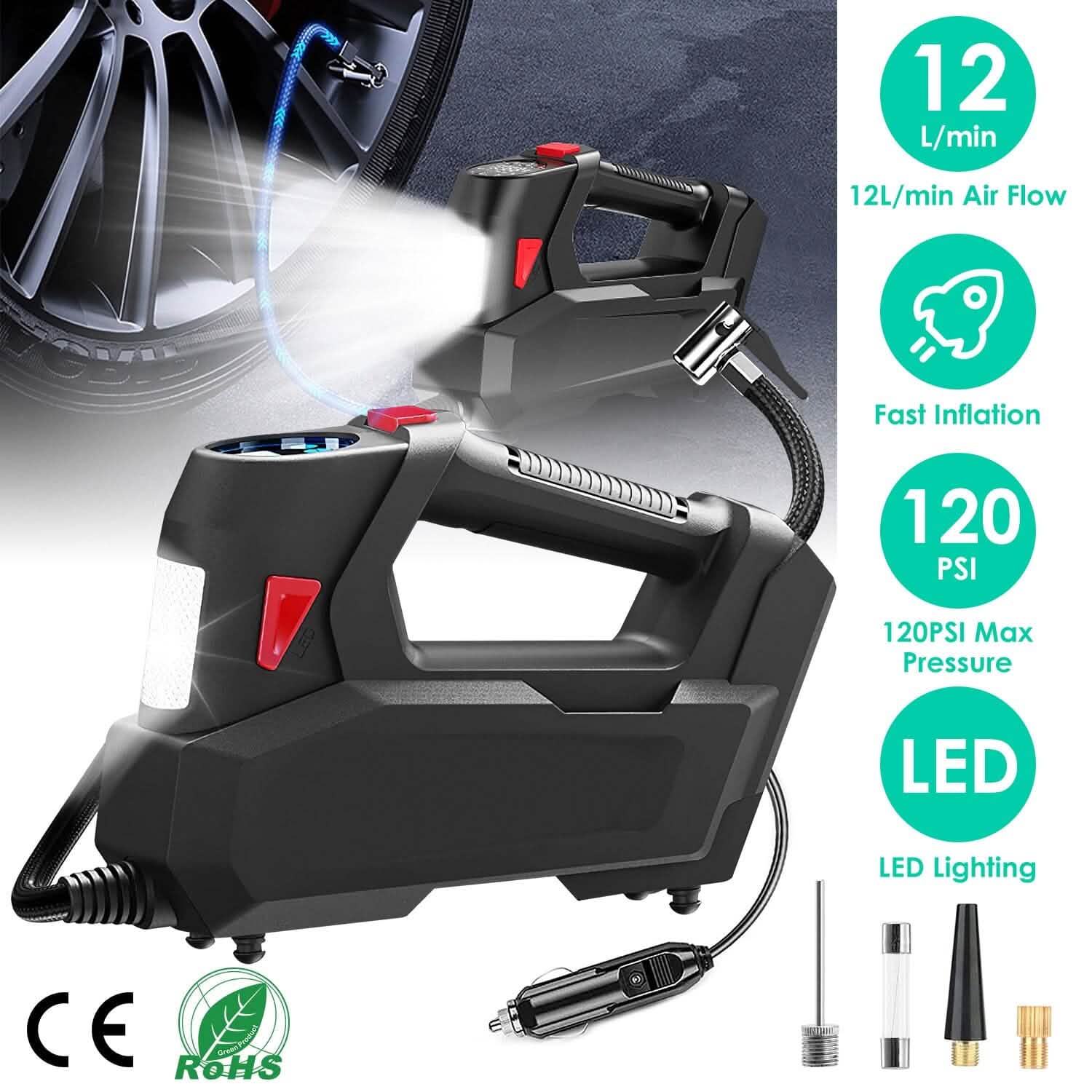 Portable Tire Inflator 120 PSI Maximum 90W Powered Tire Pump with Digital Display LED by DailySale