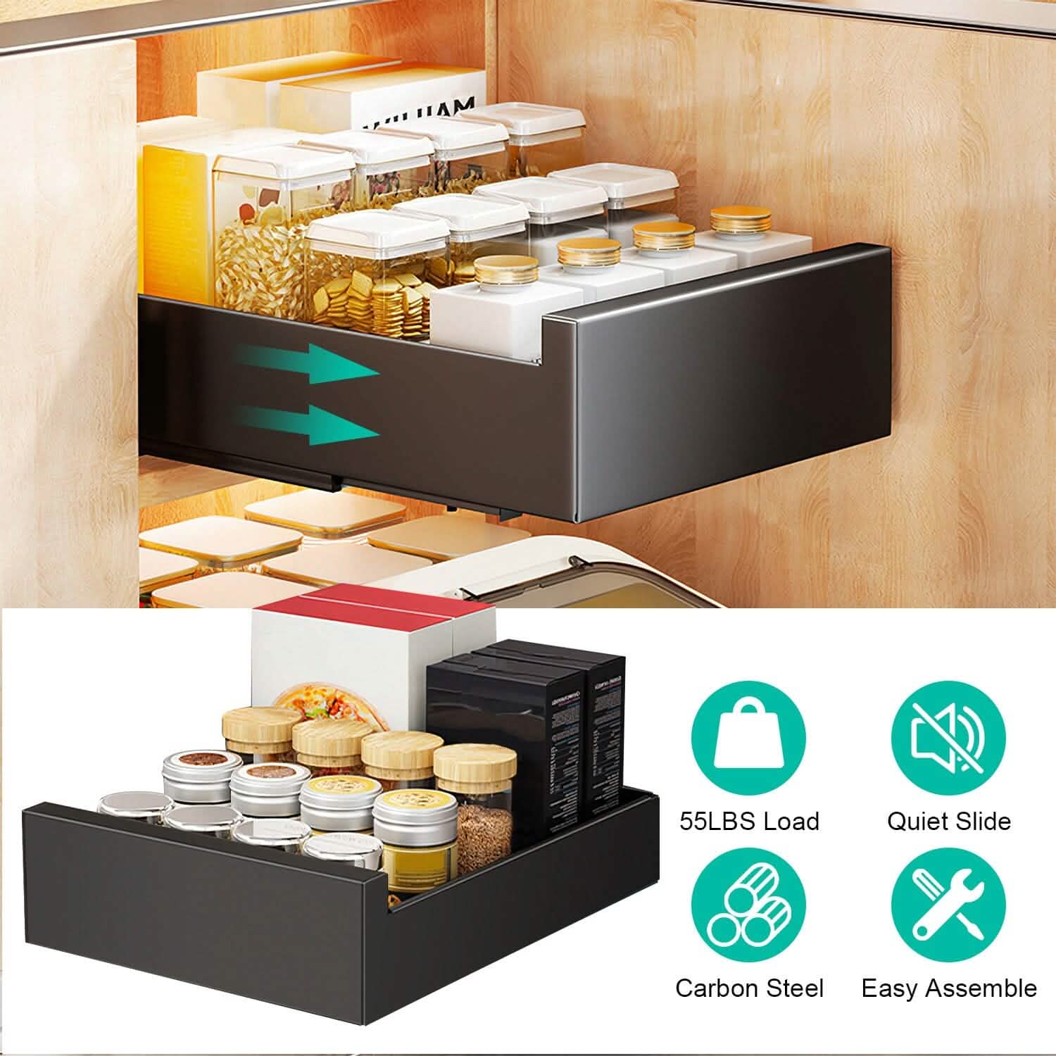 Pull Out Cabinet Organizer Carbon Steel Quiet Slide Rails by DailySale