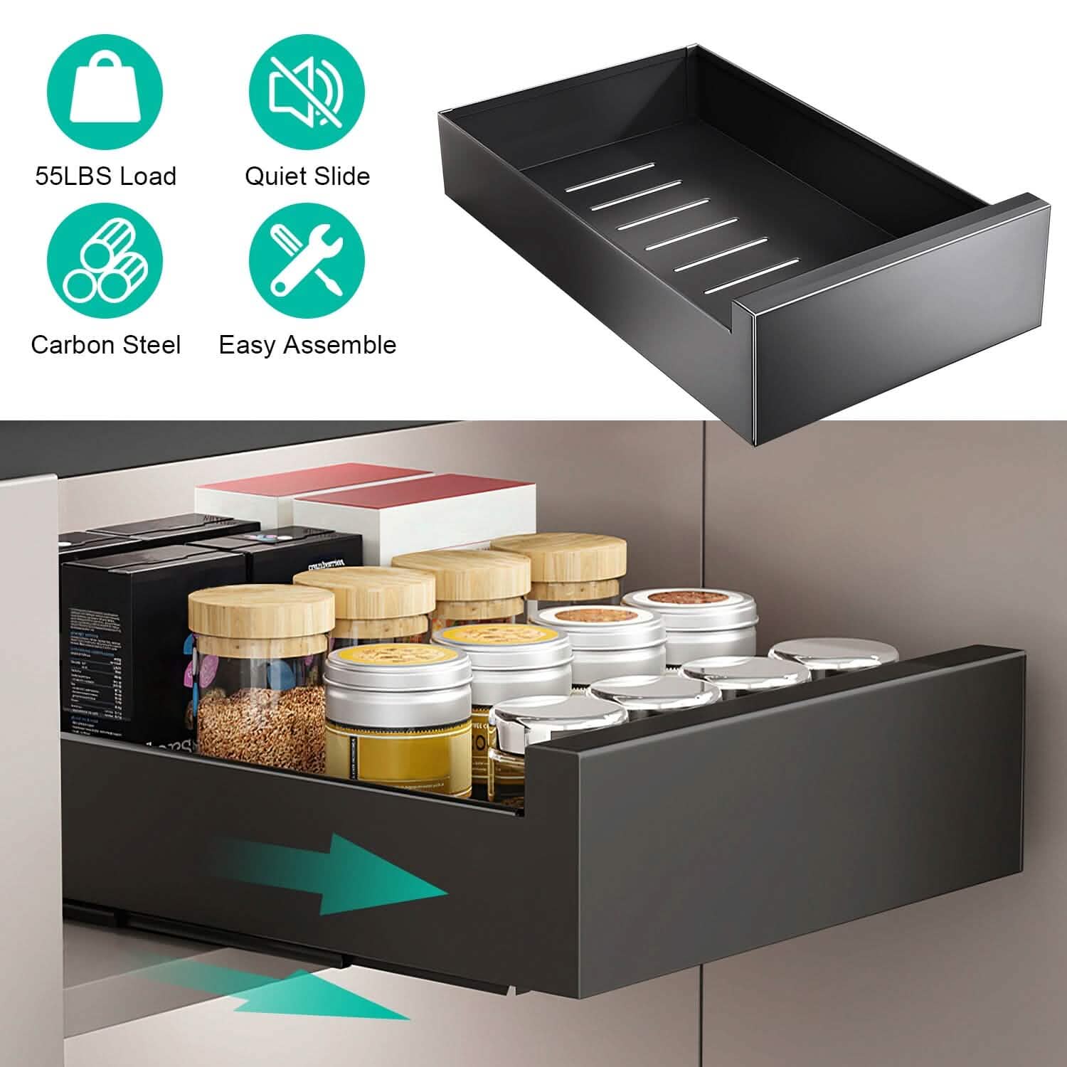 Pull Out Cabinet Organizer Carbon Steel Quiet Slide Rails by DailySale