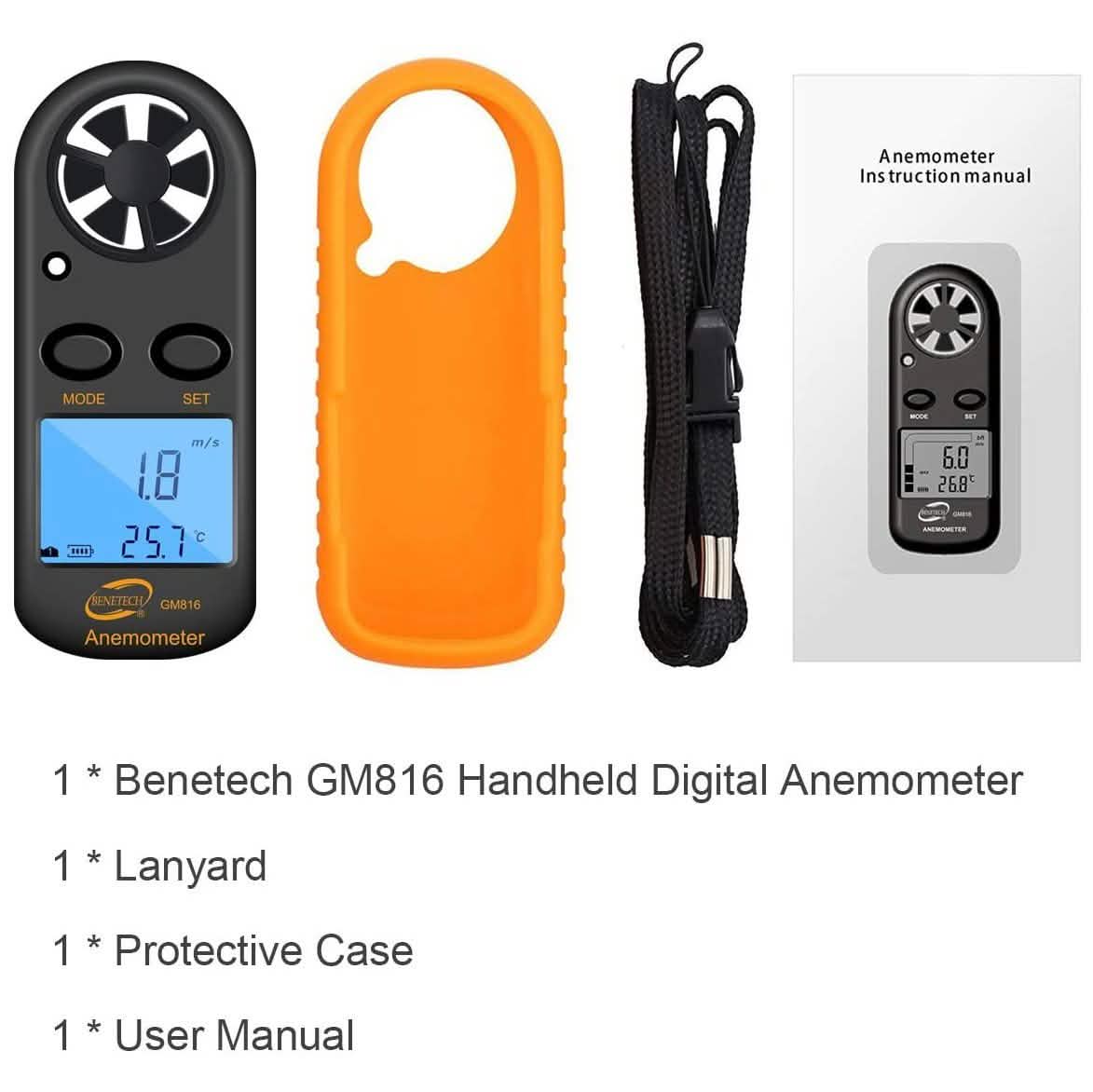 Qotone GM816 Digital Anemometer Wind-Speed Gauge Meter by DailySale