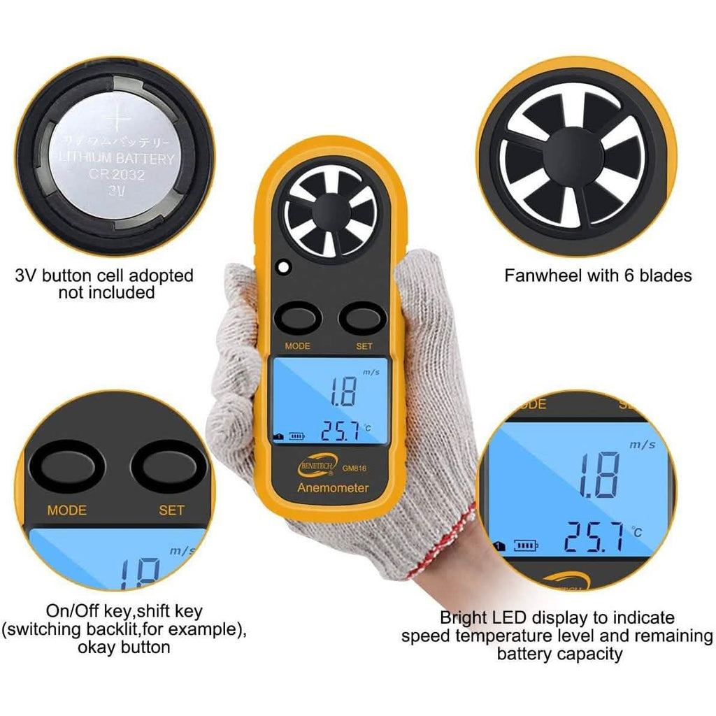 Qotone GM816 Digital Anemometer Wind-Speed Gauge Meter by DailySale