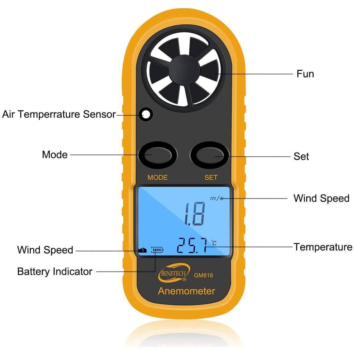 Qotone GM816 Digital Anemometer Wind-Speed Gauge Meter by DailySale