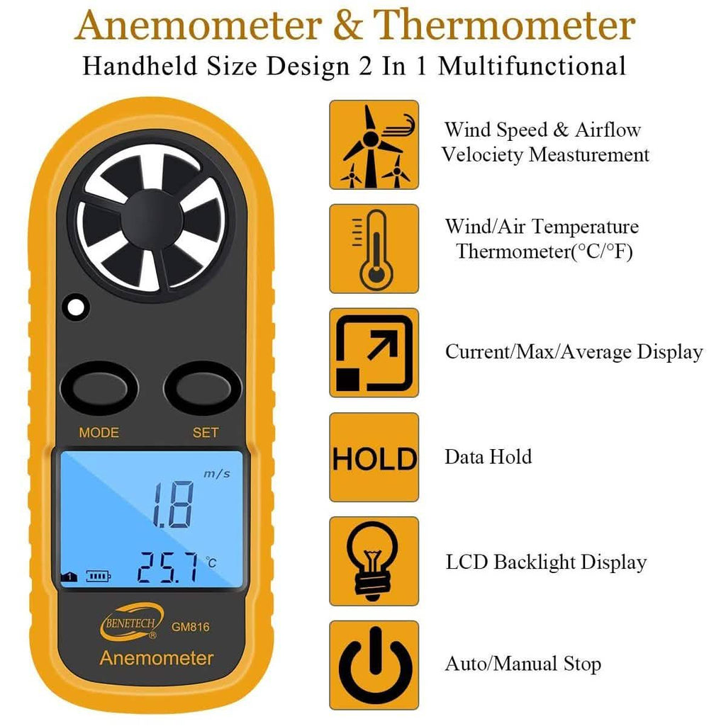 Qotone GM816 Digital Anemometer Wind-Speed Gauge Meter by DailySale