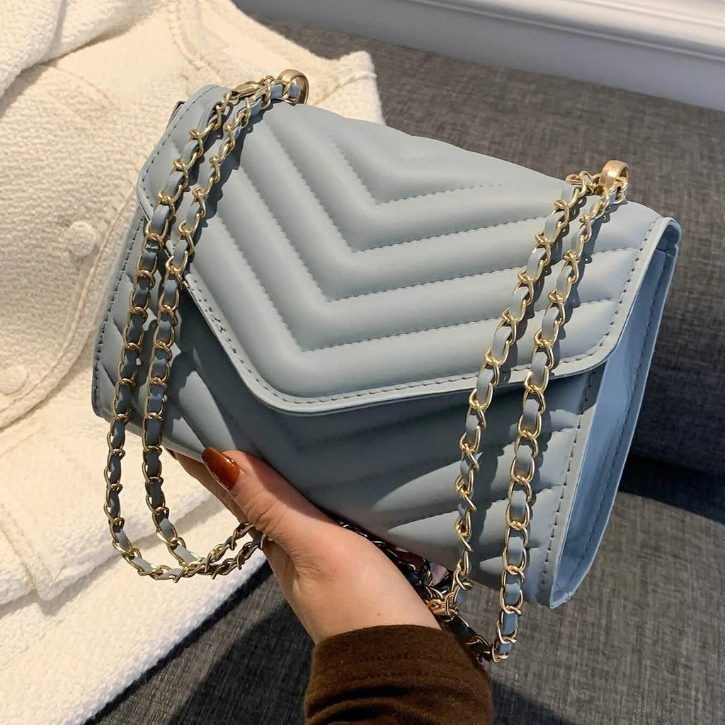 Quilted Pattern Flap Chain Square Bag by DailySale