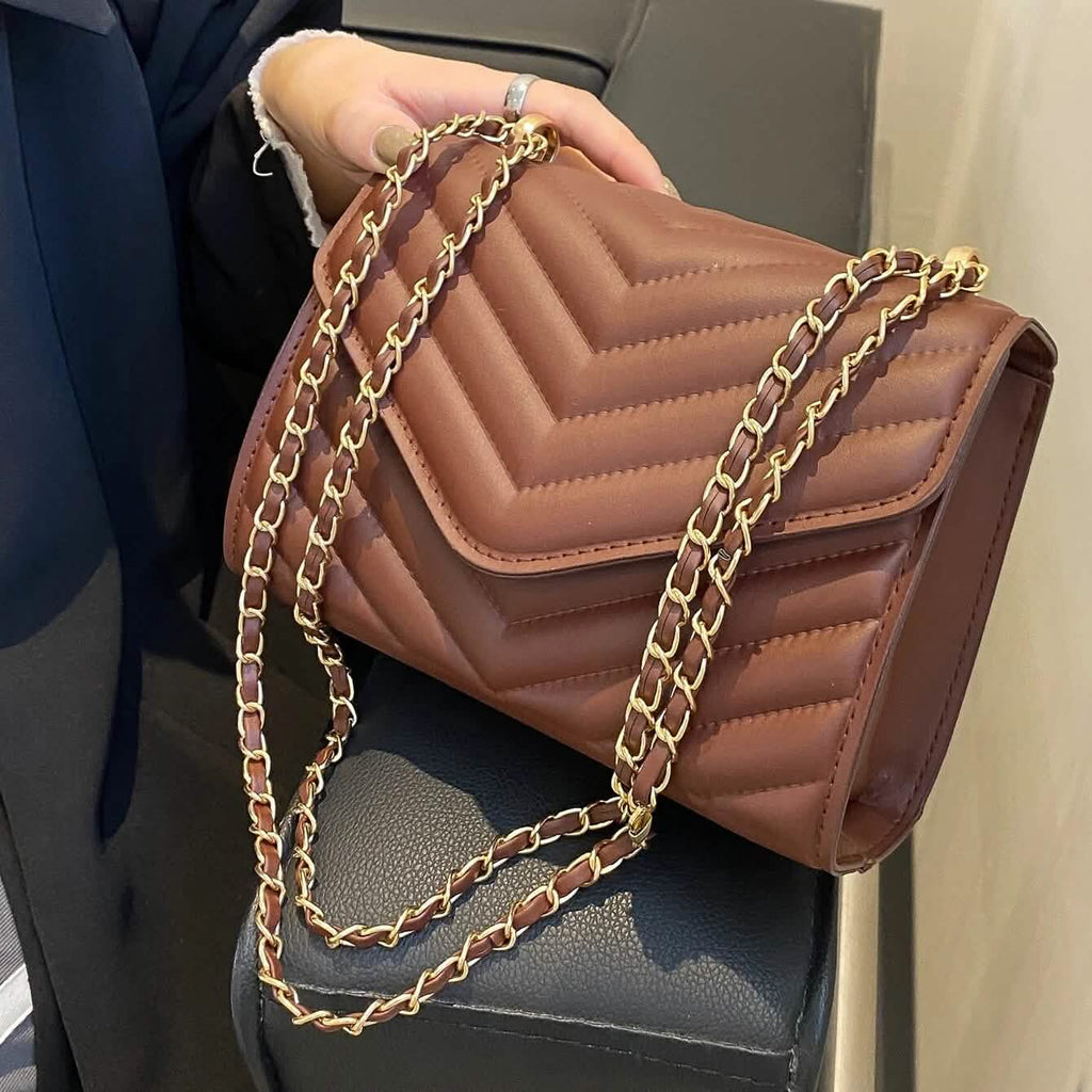 Quilted Pattern Flap Chain Square Bag by DailySale