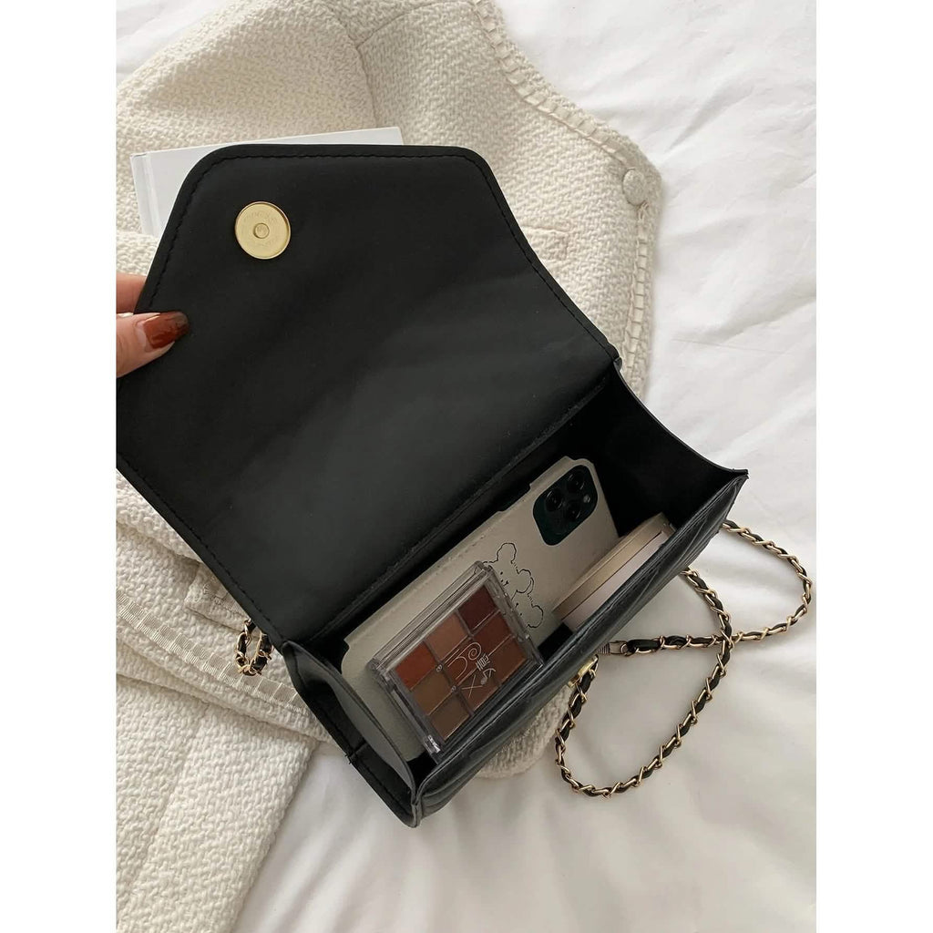 Quilted Pattern Flap Chain Square Bag by DailySale