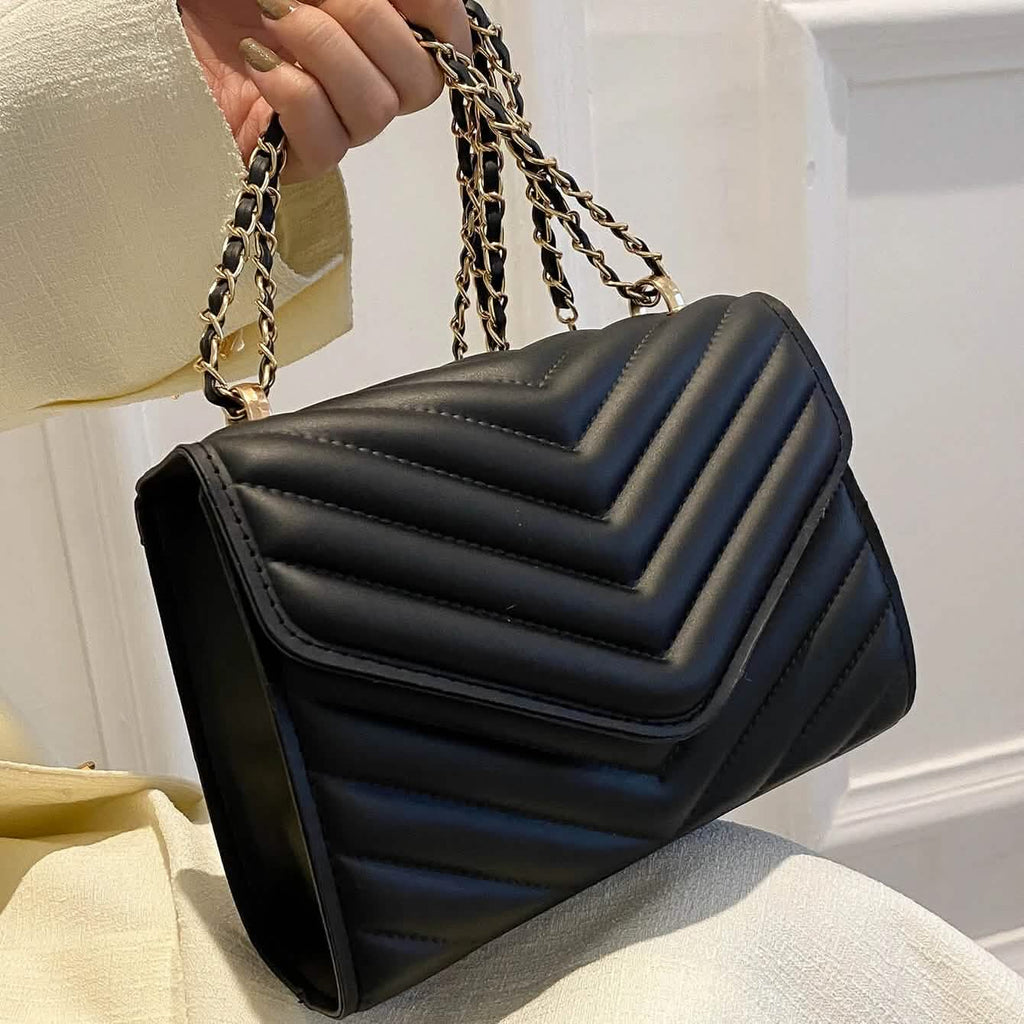Quilted Pattern Flap Chain Square Bag by DailySale