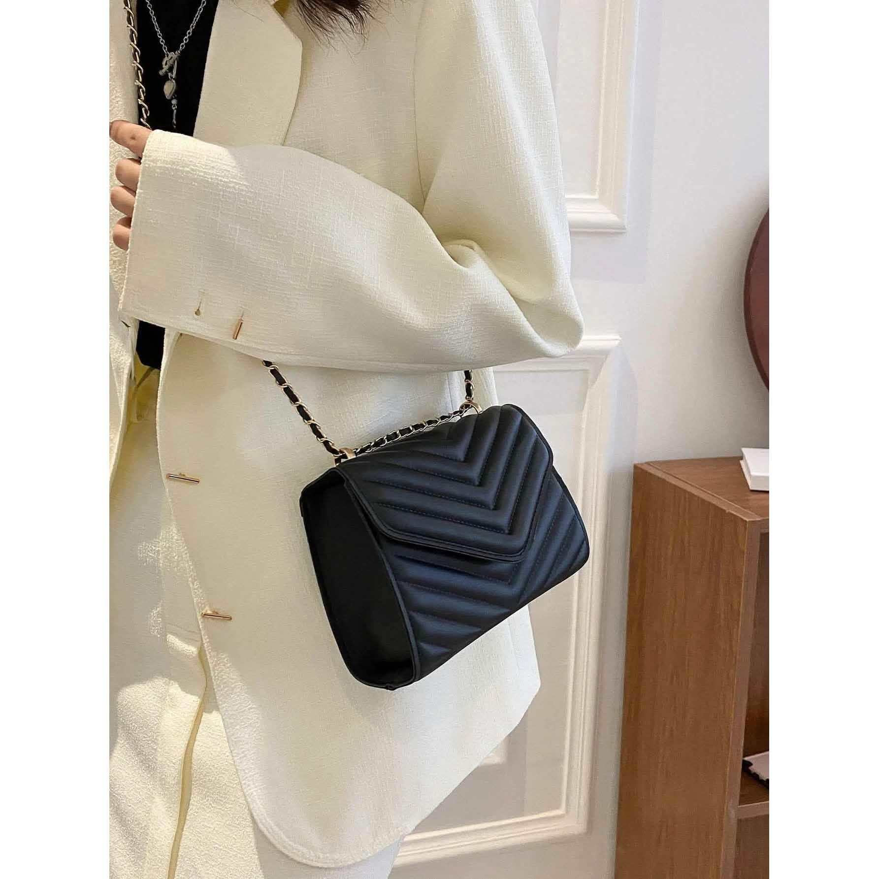 Quilted Pattern Flap Chain Square Bag by DailySale