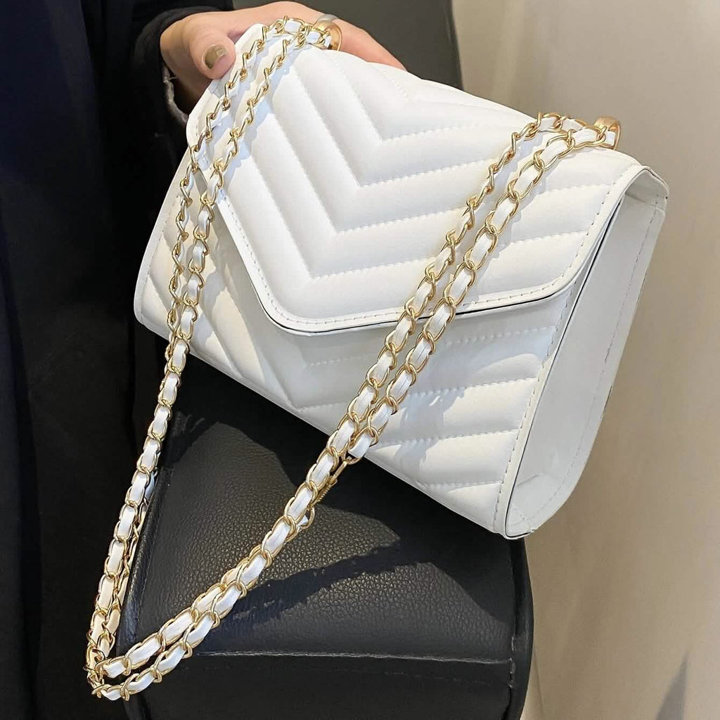 Quilted Pattern Flap Chain Square Bag by DailySale