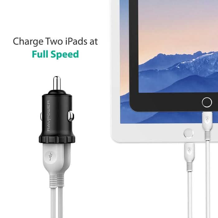 RavPower 24W 4.8A Mini Dual USB Car Adapter 2-Port Car Charger (Refurbished) by DailySale