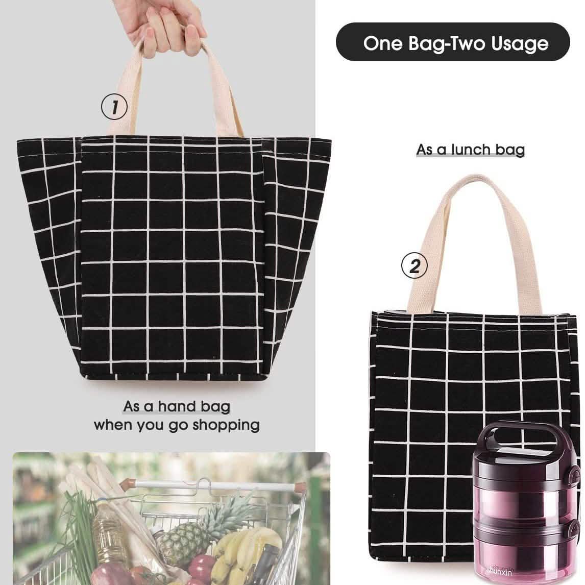 Reusable Lunch Bag Insulated Lunch Box Canvas Fabric with Aluminum Foil by DailySale