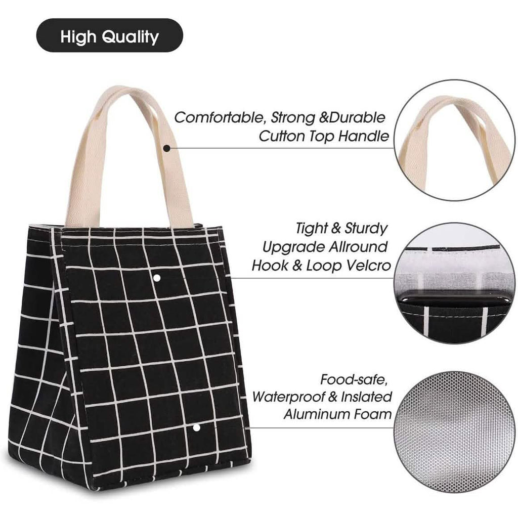 Reusable Lunch Bag Insulated Lunch Box Canvas Fabric with Aluminum Foil by DailySale