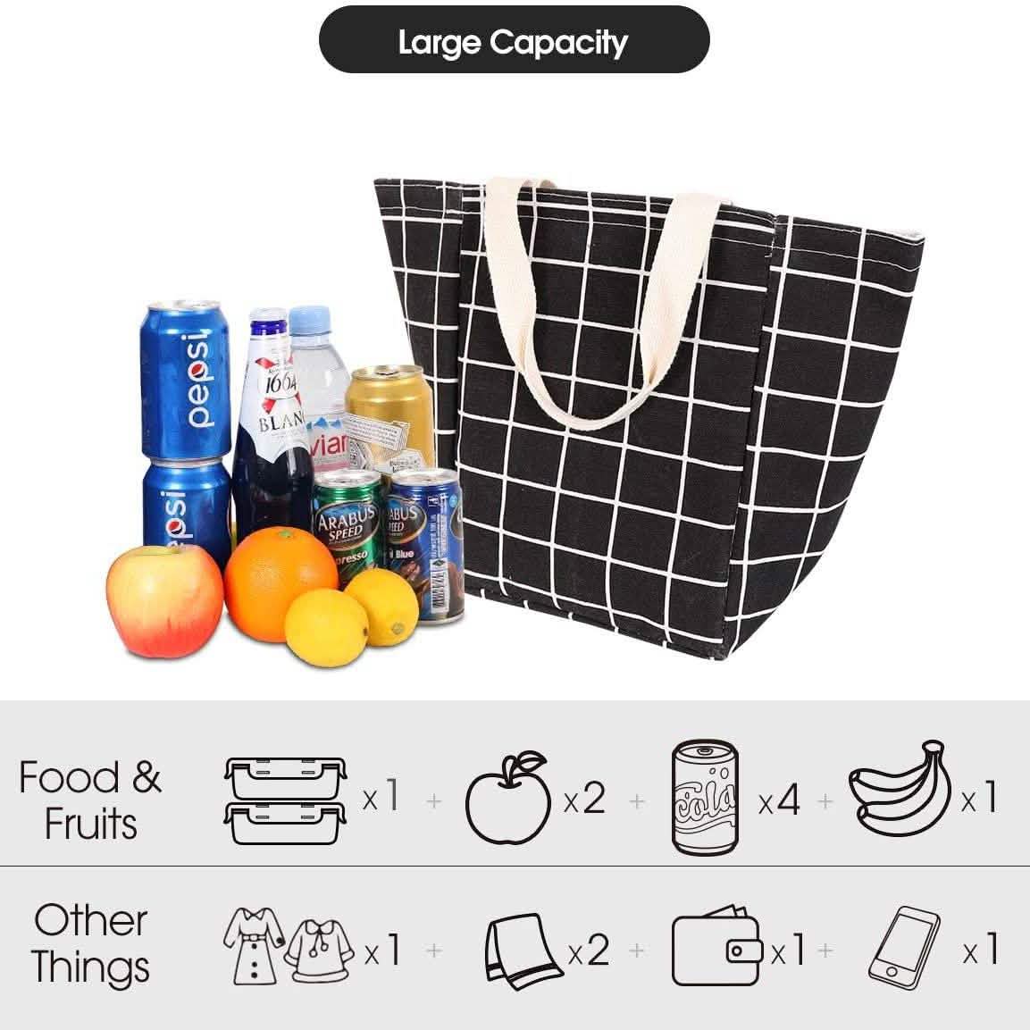 Reusable Lunch Bag Insulated Lunch Box Canvas Fabric with Aluminum Foil by DailySale